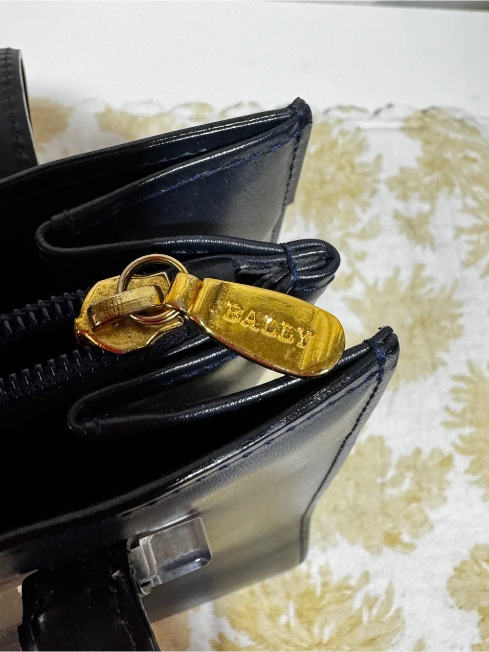 Bally Navy Leather Structured Satchel/Tote Gold Charm/Hardwares Made in Italy